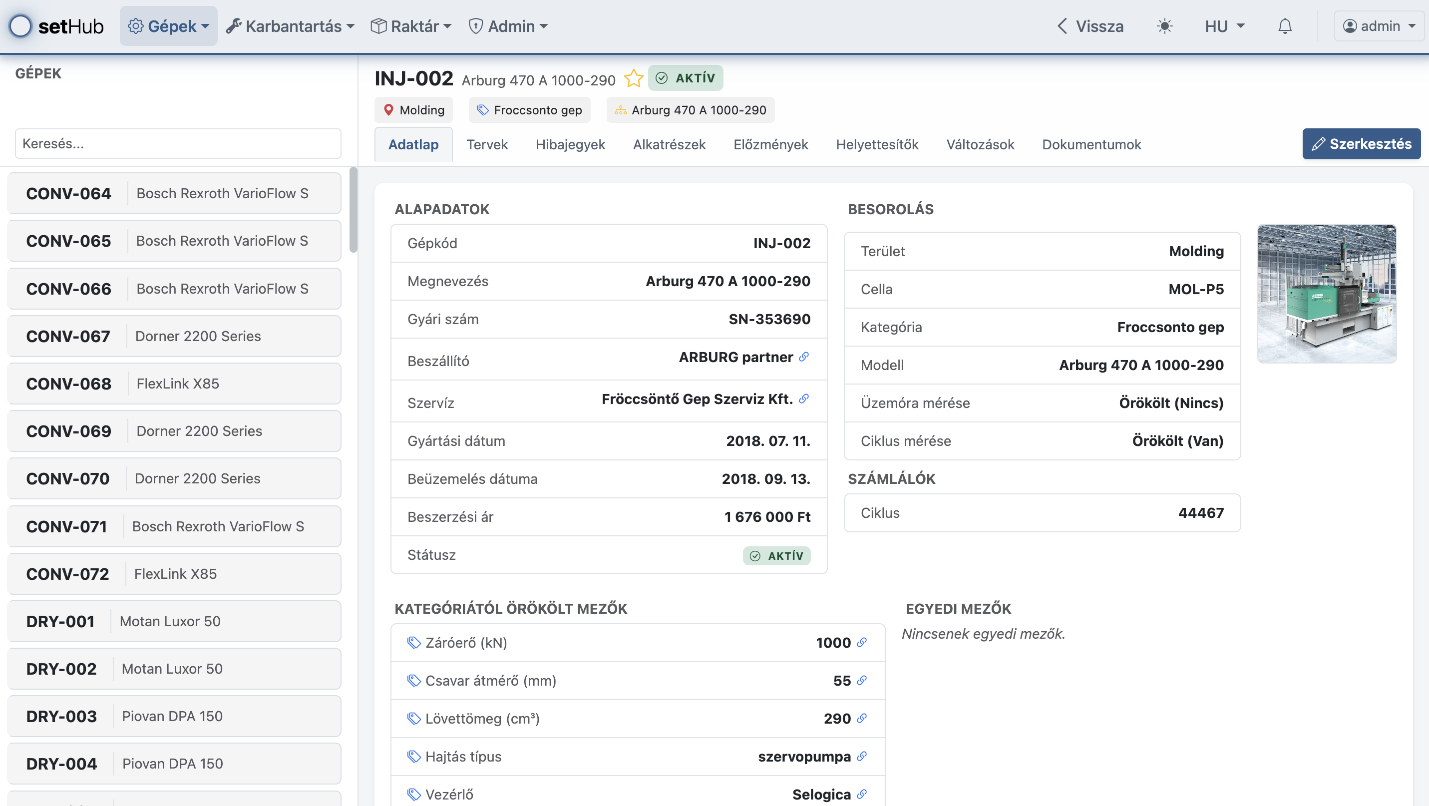 Gép adatlap a setHubban