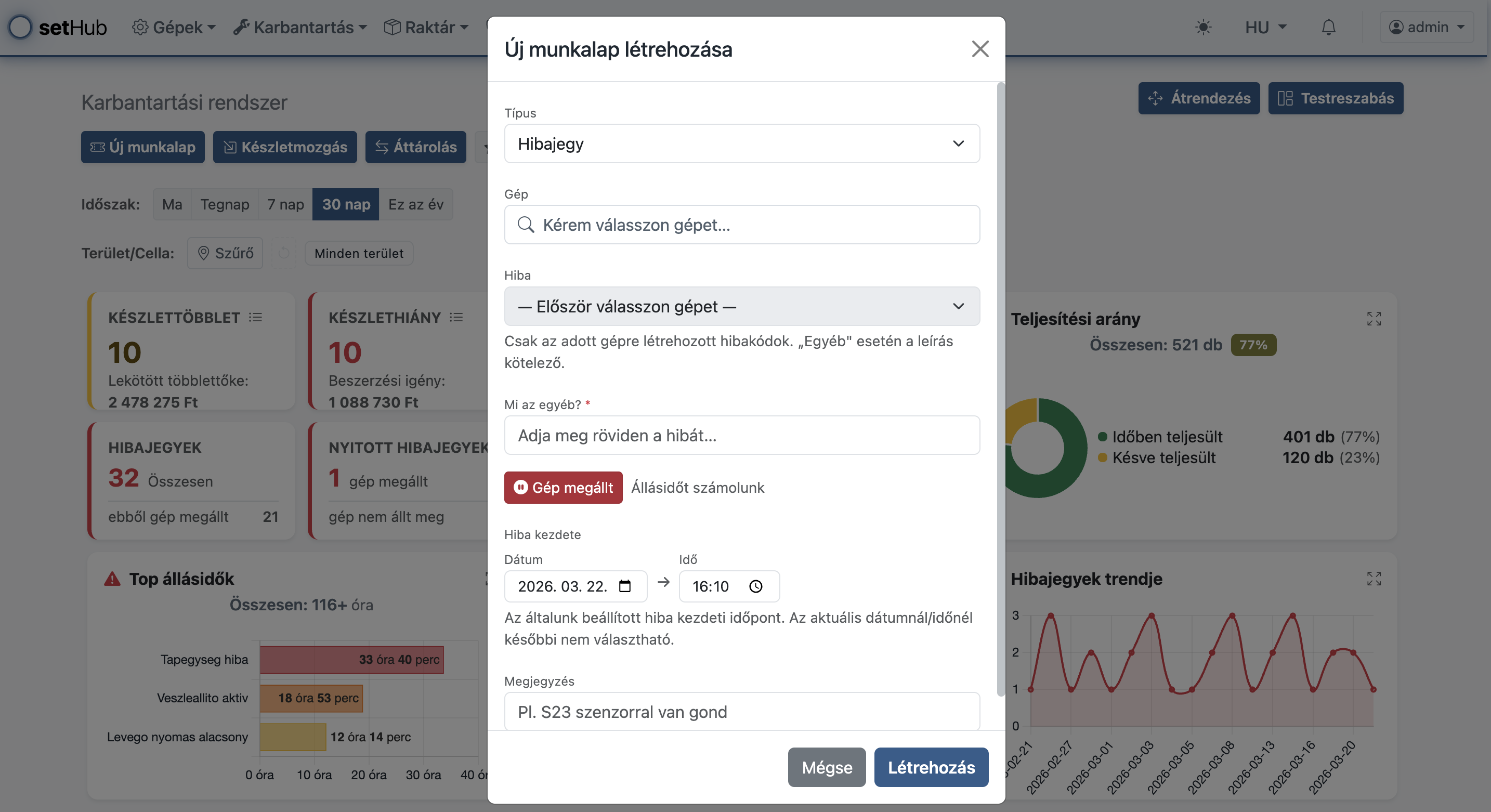 Új hibajegy felvétele mobil nézetben